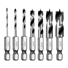 SALI Brad Point Drill Bits Set10pcs 3/16“*2+1/4"*2+5/16“*2+3/8"*2+1/2“*2 Carbon Steel Wood Drill Bit Set with 1/4" Hex Shank for Hardwood, Plywood, Plastic Round Holes in All Types of Wood