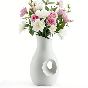 Minimalism Ceramic Vase, Handmade Cute Ceramic Flower Vase, Decorative White Vase for Pampas Grass, Modern Vintage Vase for Home, Living Room, Dining Table, Shelf, Mantel, Office Decor