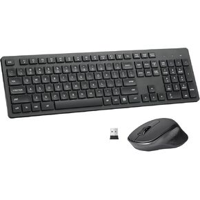 Wireless Keyboard and Mouse Combo, Quiet and Soft 2.4G Full Size Computer Keyboard and Ergonomic Wireless Mouse for Windows, Mac Desktop/Laptop/PC/PS, Black