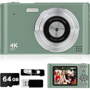 كاميرا رقمية، كاميرا للأطفال بدقة FHD 1080P، كاميرا رقمية للتصويب والتصوير مع تكبير 16X، كاميرا صغيرة مدمجة للأولاد والبنات والأطفال باللون الأبيض