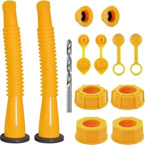 Gas Can Spout Replacement, Gas Can Nozzle. Hose Length is 8.1 in, Easier to use. For most 1/2/5/10 gal oil cans. With Gas Tank Vent Caps, Thick rubber pad, Spout Cover, Base Caps (6 Kit-Yellow)