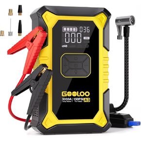 GOOLOO A3 Jump Starter with Air Compressor, 3000A Portable Car Battery Booster (9.0 Gas/6.5L Diesel) with 150PSI Auto-Shutoff Tire Inflator, 12V Supersafe Lithium Jump Box Car Battery Jumper Starter