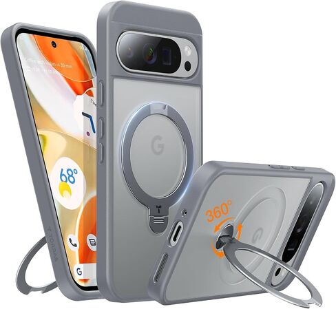 TORRAS 360°Spin Magnetic Stand for Google Pixel 9 Pro Case/Pixel 9 Case, 12FT Military Protection, Compatible with Magsafe, Shockproof Translucent Slim Pixel 9 Pro Phone Case with Ring Holder, Black in Saudi Arabia