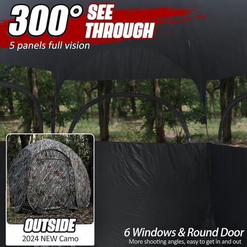 1-3 Person Hunting Blinds, 300 Degree See Through Pop up Ground Blinds for Deer Turkey Duck Hunting, Bow Hunting Accessories, Double Side Zipper Window in Saudi Arabia
