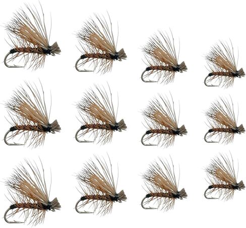 Premium Olive Elk Hair Caddis Flies | 12pc Fly Fishing Flies in 4 Sizes | Fly Fishing Assortment | Caddis Flies | Trout Flies | Dry Flies in Kuwait