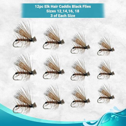 Premium Olive Elk Hair Caddis Flies | 12pc Fly Fishing Flies in 4 Sizes | Fly Fishing Assortment | Caddis Flies | Trout Flies | Dry Flies in Kuwait