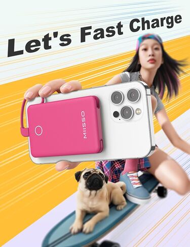 باور بانك من ميسو بسعة 6000 مللي أمبير في الساعة، مزود بكابلات مدمجة، وردي in Kuwait