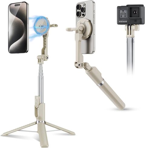 حامل ثلاثي مغناطيسي KIWIFOTOS لهاتف iPhone MagSafe Selfie Stick لهاتف iPhone 16 15 14 Pro Max مع جهاز تحكم عن بعد قابل للفصل لـ OSMO Pocket Gopro Travel Vlogging Video المحمولة حامل ثلاثي للهواتف الذكية in Kuwait