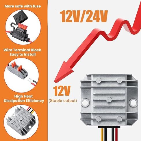 YBBOTT 9-32V to 12V10A Aluminum Box Power Converter, dust-Proof, Shock-Proof, Waterproof, Suitable for Cameras, Large Trucks, etc., with a Fuse, More Secure use. in Kuwait