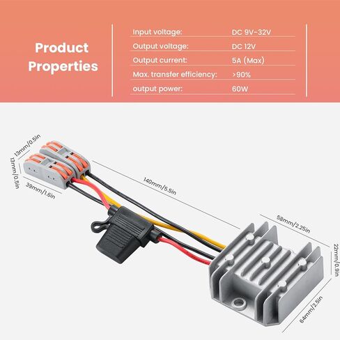 YBBOTT 9-32V to 12V10A Aluminum Box Power Converter, dust-Proof, Shock-Proof, Waterproof, Suitable for Cameras, Large Trucks, etc., with a Fuse, More Secure use. in Kuwait