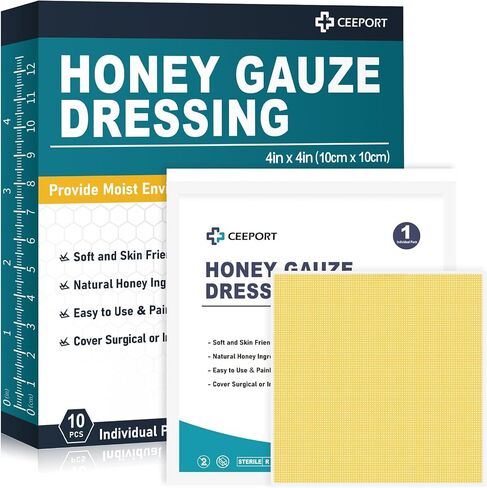 Manuka Honey Gauze Wound Dressing 2" x 2",10 Pack Manuka Honey Wound Care Pads, Medical Grade Honey Bandages for Wound Care, Honey Patch for Faster Healing from Burns,Abrasions,Cuts and Scalds in Saudi Arabia