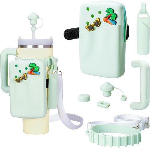 7 PCS Stanley Cup Accessories Set Including Water Bottle Phone Holder, Straw Cover, Spill Stoppers, Chapstick Holder, Handle Protective Cover and Strap, Suitable for Stanley Tumbler (Beige) in Saudi Arabia