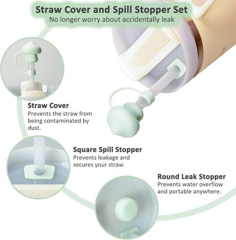7 PCS Stanley Cup Accessories Set Including Water Bottle Phone Holder, Straw Cover, Spill Stoppers, Chapstick Holder, Handle Protective Cover and Strap, Suitable for Stanley Tumbler (Beige) in Saudi Arabia