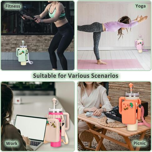 7 PCS Stanley Cup Accessories Set Including Water Bottle Phone Holder, Straw Cover, Spill Stoppers, Chapstick Holder, Handle Protective Cover and Strap, Suitable for Stanley Tumbler (Beige) in Saudi Arabia