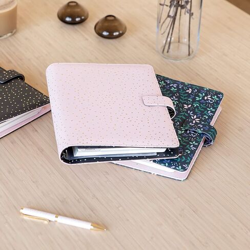 Filofax Confetti Organizer, Pocket Size, Charcoal - Leather-Look Cover with Gold Foil Accents, Six Rings, Week-to-View Calendar Diary, Multilingual, 2024 (C028724-24) in Saudi Arabia