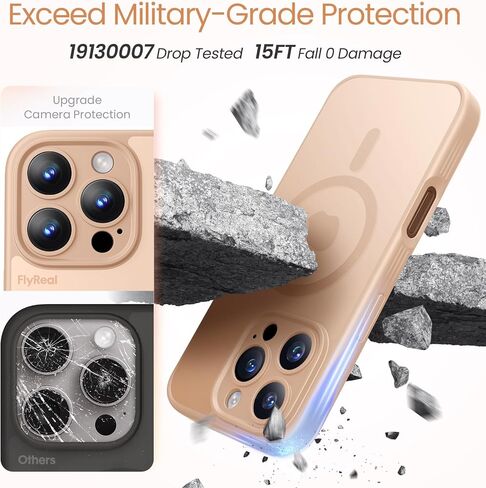 حافظة FlyReal مصممة لهاتف iPhone 16 Pro، متوافقة مع Magsafe، رفيعة غير لامعة مطورة [حماية كاملة للكاميرا] [حماية من الدرجة العسكرية 15FT] مع واقيين للشاشة، 2024 - أسود in Kuwait