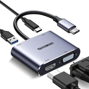 USB to HDMI Adapter, 4-in-1 USB 3.0 hub with 1080p HDMI for PC Laptop Desktop, Type c Power(for Adapter), 3 Extra USB Ports, only for Windows 8/10/11