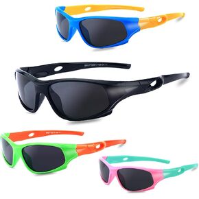 Kids Sunglasses Polarized, Youth Baseball Sunglasses for Boys Girls 2-10, 4 Pack with Straps