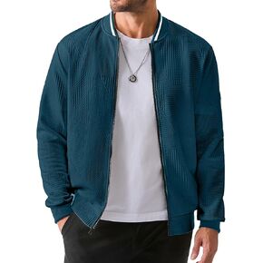 JMIERR Mens Casual Jacquard Bomber Jackets Color-Block Lightweight Varsity Jacket Fashion Zipper Coat with Pockets in Kuwait