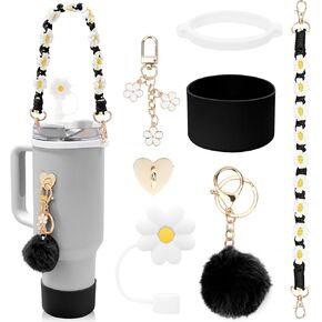 Stanley Cup Accessories Set Including Water Bottle Handle Strap, Siliocne Stanley Cup Boot, Siliocne Straw Cover, Stanley Charms for Stanley Cup 30oz & 40oz Tumbler