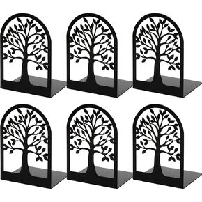 Metal Bookends for Shelves, Book Stopper for Heavy Books, Tree Book Ends for Shelves Decorative, Black Book Ends to Hold Books for Home Office