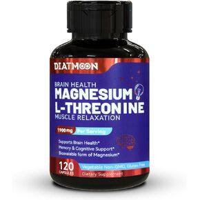 Magnesium L-Threonate Capsules, Magnesium Threonate Supplement, 1900mg Magnesium L-Threonate, Non GMO, Gluten Free - 120 Veg Capsules