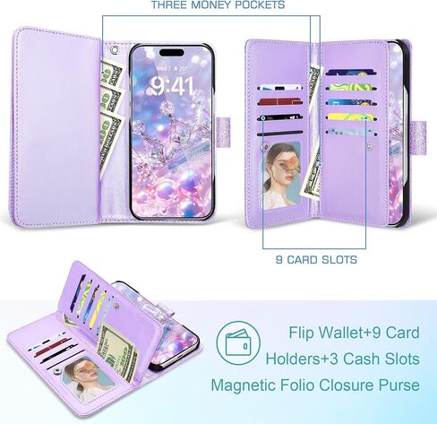 Fingic for iPhone 16 Case,for iPhone 16 Wallet Case for Women Girl[with 9 Card Holder]Marble Rose Gold PU Leather Detachable Wrist Strap Fullbody Slim Shockproof Flip Phone Case for iPhone 16,6.1"2024 in Saudi Arabia