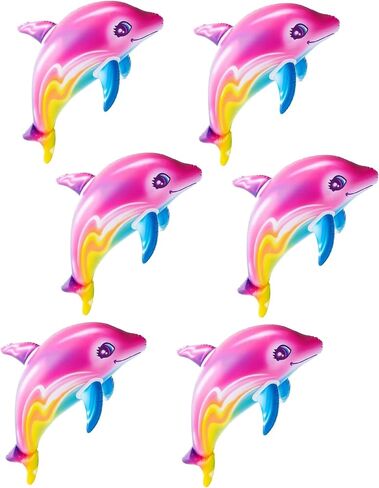 Large 36" Pink Rainbow Colorful Dolphin Inflatable Pool Toy (Pack of 1) Infate Beach Poolside Aquatic Themed Decor Birthday Party Decoration in Kuwait