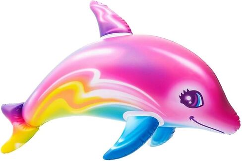 Large 36" Pink Rainbow Colorful Dolphin Inflatable Pool Toy (Pack of 1) Infate Beach Poolside Aquatic Themed Decor Birthday Party Decoration in Kuwait