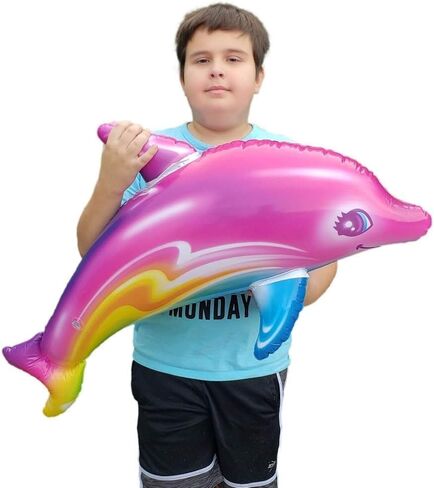 Large 36" Pink Rainbow Colorful Dolphin Inflatable Pool Toy (Pack of 1) Infate Beach Poolside Aquatic Themed Decor Birthday Party Decoration in Kuwait