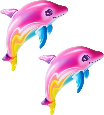 Large 36" Pink Rainbow Colorful Dolphin Inflatable Pool Toy (Pack of 1) Infate Beach Poolside Aquatic Themed Decor Birthday Party Decoration in Kuwait