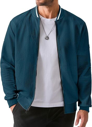 JMIERR Mens Casual Jacquard Bomber Jackets Color-Block Lightweight Varsity Jacket Fashion Zipper Coat with Pockets in Kuwait