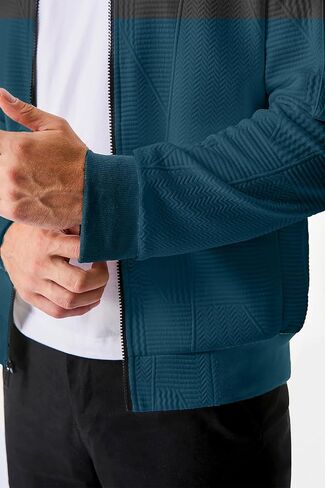 JMIERR Mens Casual Jacquard Bomber Jackets Color-Block Lightweight Varsity Jacket Fashion Zipper Coat with Pockets in Kuwait
