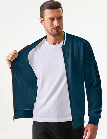 JMIERR Mens Casual Jacquard Bomber Jackets Color-Block Lightweight Varsity Jacket Fashion Zipper Coat with Pockets in Kuwait