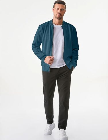 JMIERR Mens Casual Jacquard Bomber Jackets Color-Block Lightweight Varsity Jacket Fashion Zipper Coat with Pockets in Kuwait