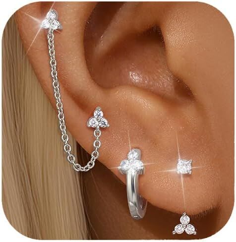 GEORGE · SMITH Gold Stud Earrings Set for Women, 14k Gold Plated Flower Stud Earring Sets for Multiple Piercing, Double Studs Chain Tassel Piercing Earrings for Women in Saudi Arabia