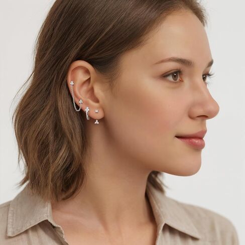 GEORGE · SMITH Gold Stud Earrings Set for Women, 14k Gold Plated Flower Stud Earring Sets for Multiple Piercing, Double Studs Chain Tassel Piercing Earrings for Women in Saudi Arabia