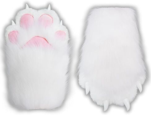 Comfy Fursuit Paws Faux Fur Furry Paws, Black&White Therian Paws Therian Stuff Therian Gear, Cute Cat Paw Gloves Therian Gloves with Claws, Furry Stuff Wolf Paws Gloves Fox Paws, Cosplay Furry Costume in Saudi Arabia