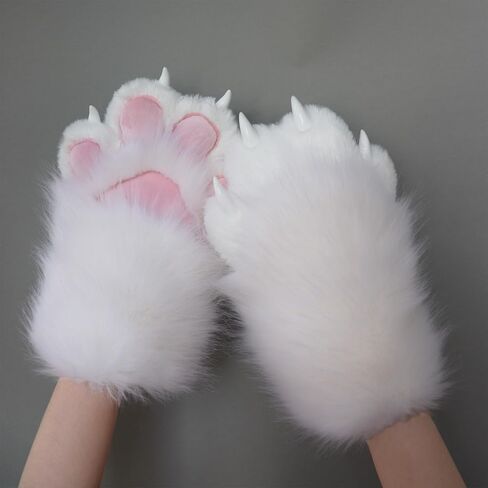 Comfy Fursuit Paws Faux Fur Furry Paws, Black&White Therian Paws Therian Stuff Therian Gear, Cute Cat Paw Gloves Therian Gloves with Claws, Furry Stuff Wolf Paws Gloves Fox Paws, Cosplay Furry Costume in Saudi Arabia