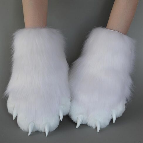 Comfy Fursuit Paws Faux Fur Furry Paws, Black&White Therian Paws Therian Stuff Therian Gear, Cute Cat Paw Gloves Therian Gloves with Claws, Furry Stuff Wolf Paws Gloves Fox Paws, Cosplay Furry Costume in Saudi Arabia