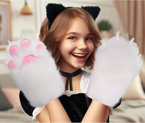 Comfy Fursuit Paws Faux Fur Furry Paws, Black&White Therian Paws Therian Stuff Therian Gear, Cute Cat Paw Gloves Therian Gloves with Claws, Furry Stuff Wolf Paws Gloves Fox Paws, Cosplay Furry Costume in Saudi Arabia