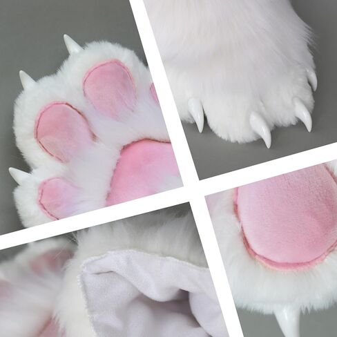 Comfy Fursuit Paws Faux Fur Furry Paws, Black&White Therian Paws Therian Stuff Therian Gear, Cute Cat Paw Gloves Therian Gloves with Claws, Furry Stuff Wolf Paws Gloves Fox Paws, Cosplay Furry Costume in Saudi Arabia