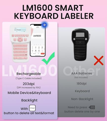 Label Makers, LM1600 Portable Label Maker Machine, Bluetooth Rechargeable Label Printer, QWERTY Keyboard Labeler with Backlit LCD Screen for Home & Office Organization Gray in Saudi Arabia