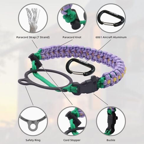 NATURE PIONEOR Paracord Handle for Wide Mouth - Safety Ring, and Carabiner - Fits 14oz to 64oz Stainless Steel Water Bottles(Blue&Purple)… in Kuwait