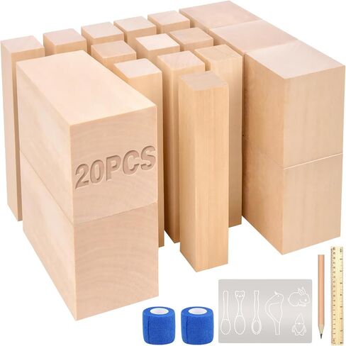 Olerqzer 25 pcs Whittling Wood Blocks Wood Carving Kit with 3 Different Sizes,Balsa Wood Carving Basswood for Wood Carving Set Wood Carving Wood (6 inch) in Saudi Arabia