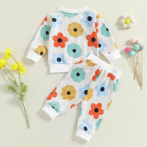 Infant Baby Girl Fall Outfit Long Sleeve Print Sweatshirt + Cute Pants Toddler Girl Winter Spring Clothes (Pink-Bow, 12-18 Months) in Saudi Arabia