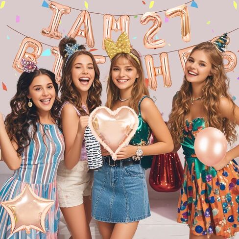 Santonila 34th Birthday Party Set-I am 34 Bitches Funny Banner Confetti Rose Gold Balloons for Girls 34 Years Old Birthday Decorations in Kuwait