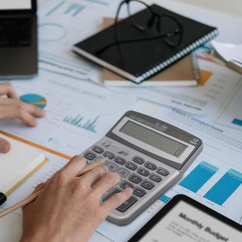 OFFIDIX الآلات الحاسبة الرئيسية الكبيرة آلة حاسبة سطح المكتب، آلة حاسبة إلكترونية مزدوجة الطاقة محمولة 12 رقمًا كبيرة بشاشة LCD كبيرة الحجم، آلة حاسبة مكتبية للمكتب اليومي والأساسي in Kuwait