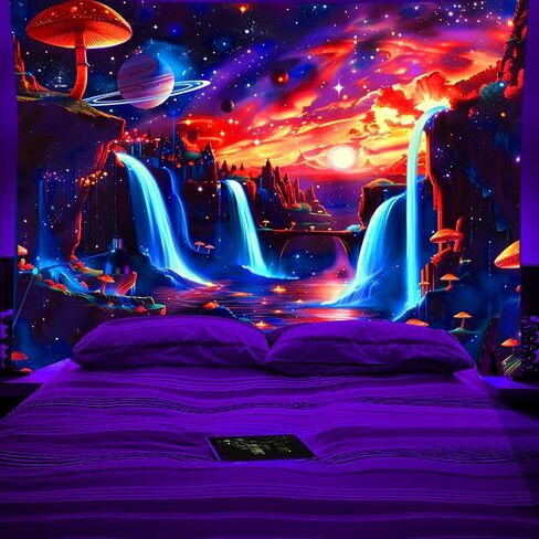 Koonafy Blacklight Jellyfish نسيج الأشعة فوق البنفسجية رد الفعل قنديل البحر الخيال المحيط تحت الماء نسيج الجدار شنقا كبير نسيج Trippy نسيج سحري نسيج الفن لغرفة النوم (50''X60'') in Kuwait