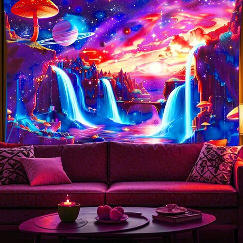 Koonafy Blacklight Jellyfish نسيج الأشعة فوق البنفسجية رد الفعل قنديل البحر الخيال المحيط تحت الماء نسيج الجدار شنقا كبير نسيج Trippy نسيج سحري نسيج الفن لغرفة النوم (50''X60'') in Kuwait